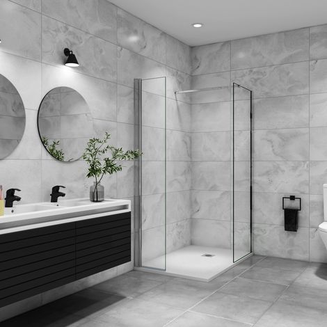 AICA paroi de douche à l'italienne 70x200cm avec une barre de fixation paroi de douche pivotante 45x200cm verre 8mm securit anticalcaire (1/5)