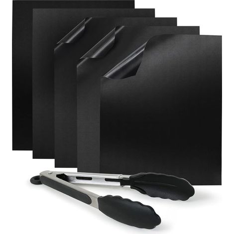 Feuilles de cuisson barbecue Teflon (Lot de 5) – Tapis de cuisson anti-adhésif pour barbecue, grill et four (5x rectangulaire 40x30 cm) (1/4)