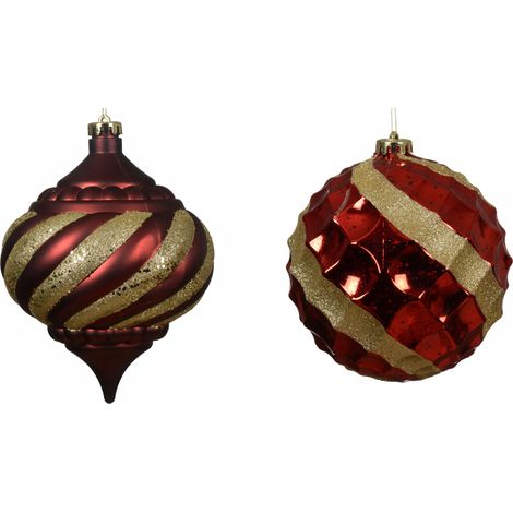 Boule de Noël en plastique, décorée, rouge, grande (XXL), 15 cm, 1 pièce (1/3)