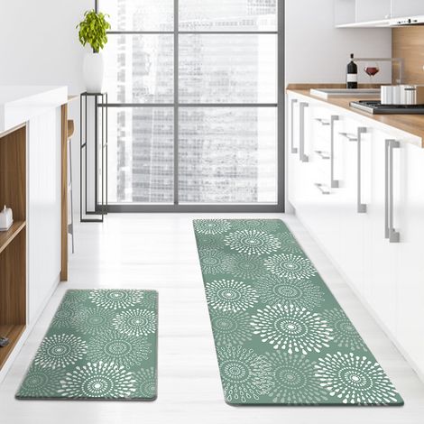 Popular Waterproof and Non-Slip PVC Kitchen Mat, Entrance Door Mat, Bathroom Mat - Chrysanthemum - Light Green - 44750.5 cm