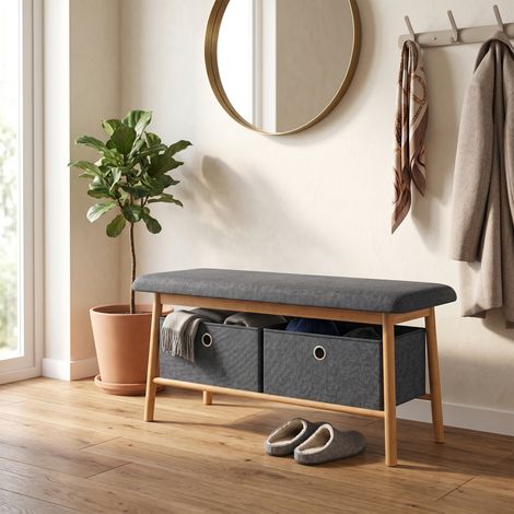 Banc à chaussures Vad bambou 90 x 30 x 45 cm naturel gris [en.casa] (1/5)