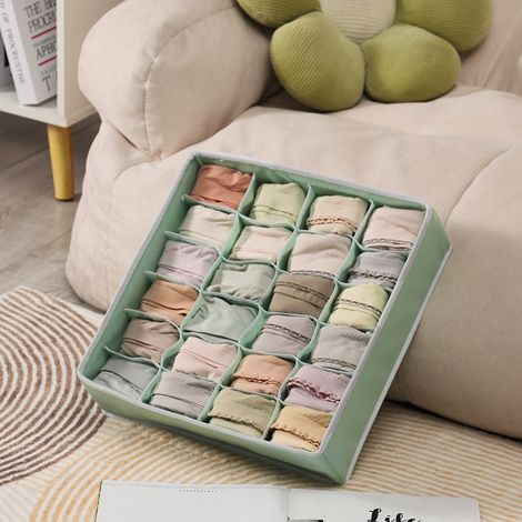 Organisateur de tiroir pliable en tissu non tissé pour sous-vêtements, soutien-gorge, chaussettes Organisateur de compartiment peu encombrant(vert clair) (1/5)