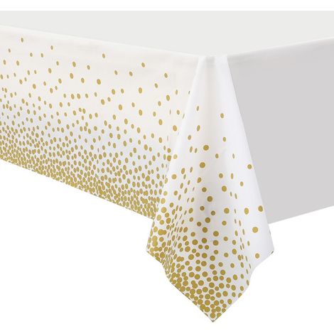 Nappe rectangulaire 137 x 274 cm – Nappe en plastique jetable à pois noirs et blancs – Nappe décorative blanche (lot de 5) (1/4)
