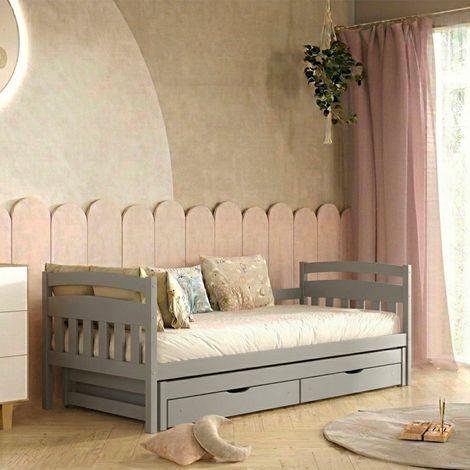 Letto a scomparsa 90x200 con rete a doghe e cassetti inclusi Tosia Grigio (1/5)