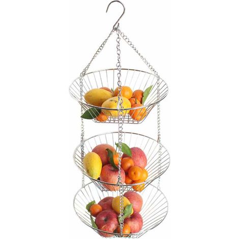 Panier à fruits suspendu, panier à trois niveaux en acier inoxydable, plateau à fruits créatif, panier d'égouttage, corbeille à fruits de rangement pour la maison, 40 (1/5)