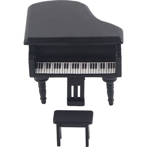 Mini piano à queue en bois noir avec tabouret, accessoire miniature pour maison de poupée échelle 1:12 (1/5)