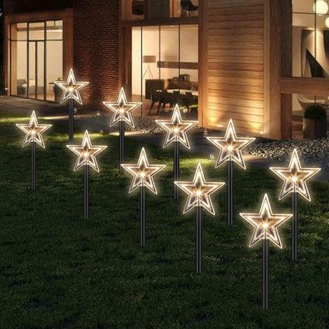 10 luci da giardino con picchetto, luci da giardino a forma di stella, illuminazione esterna per il giardino, illuminazione esterna a LED, illuminazione d'atmosfera (1/5)