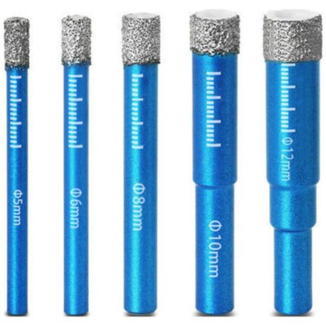 QORVA-Lot de 5 forets diamantés – Forets diamantés pour verre, tailles 5 mm, 6 mm, 8 mm, 10 mm et 12 mm, brasé sous vide pour perçage à sec, granit, céramique, marbre, carrelage, pierre, compatible av (1/5)