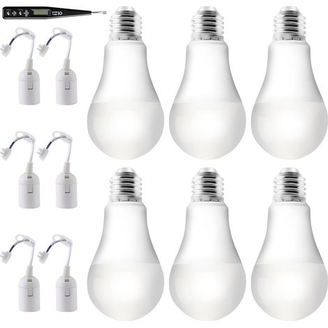 6 ampoules LED E27 6500 K avec 6 douilles de construction + testeur de tension VDE : douille de rechange ampoule LED 15 W mat, douille de construction avec câble, couleur blanc froid (1/5)