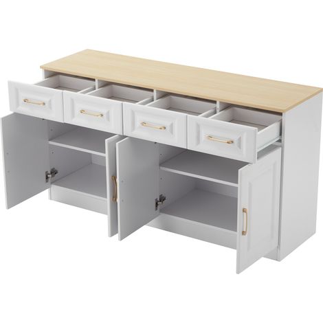 Aparador buffet de 140 cm con 4 cajones y 4 puertas, blanco y roble, tablero de partículas (1/5)