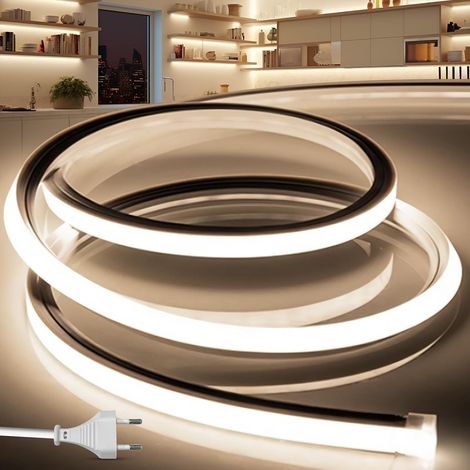 Ruban LED Exterieur Etanche 5M 220V Bande Neon LED Flexible Blanc Naturel Bandeau Outdoor IP65 10MM Silicone Découpable Imperméable Intérieure, Inclus Adaptateur Secteur, pour Cuisine (1/5)