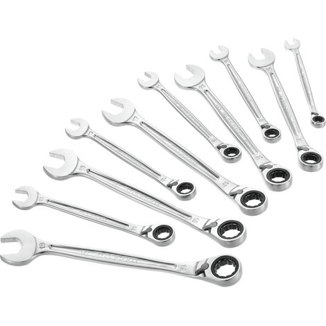 Facom – Jeu de clés mixtes 10 pièces – Acier chrome vanadium – Clé à cliquet – Dimensions 8 à 19 mm – Finition chrome (1/5)