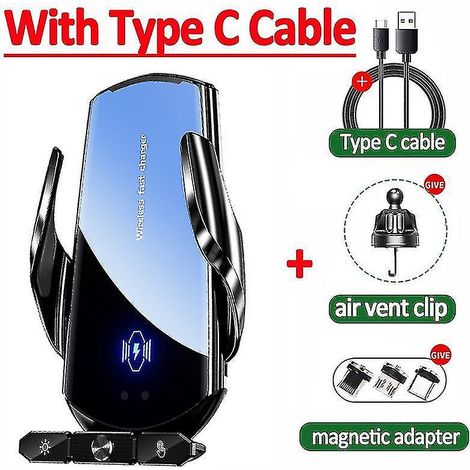 Kabelloses 120-W-Autoladegerät, automatische magnetische Handyhalterung, kompatibel mit iPhone 14, 13 und 11, Samsung und Xiaomi, Schnellladefunktion – Kabel inklusive, Schwarz