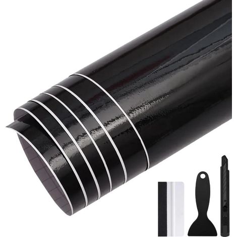 Glänzende schwarze Autofolie 30x150cm blasenfrei mit Zubehör (1/5)