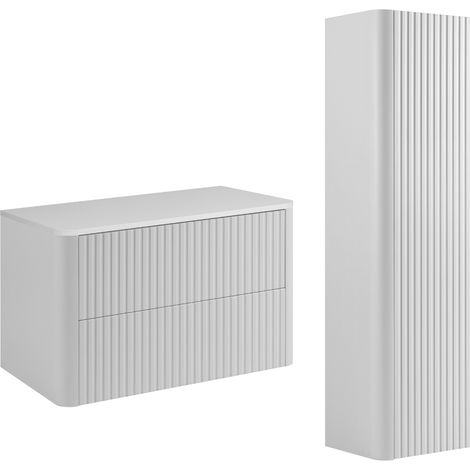 Set di mobili da bagno, 2 cassetti, chiusura ammortizzata, Bianco, 80,8 x 44,2 x 48,4 cm (1/5)