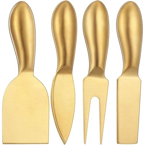 Juego de cuchillos para queso de acero inoxidable, utensilios para queso con herramientas de corte y rebanado para la cocina (dorado, 4 piezas) (1/5)