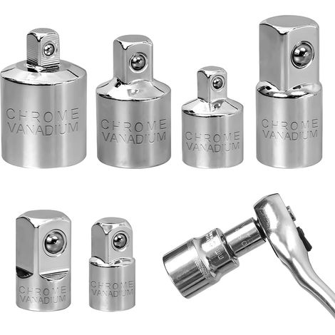 6 Pièces Adaptateur à Cliquet, Réducteur de Douille, Jeu d Adaptateurs Douilles, Douille pour 1/2" 1/4", 3/8", 1/4" 1/2", 3/8" - (1/5)