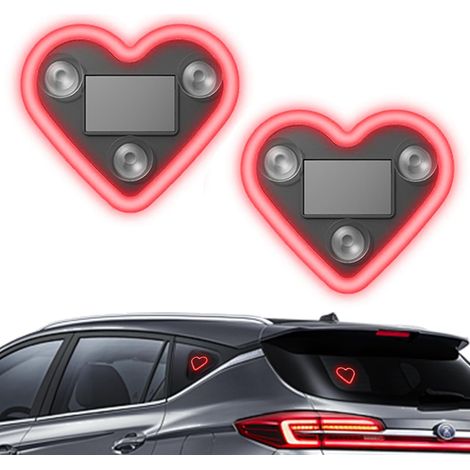 Lot de 2 Néons LED Solaires en Forme de Cœur, Éclairage D'ambiance pour Voiture, Sans Fil, avec Capteur de Vibrations et D'éclairage, Décoration Intérieure Romantique pour Voiture (Rouge) (1/5)