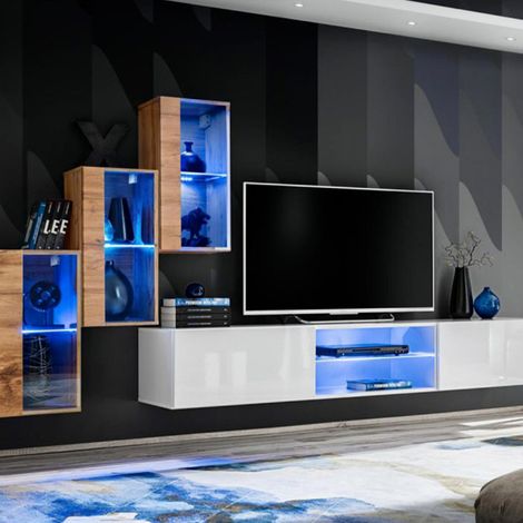 Ensemble Meuble TV "Switch XXII" 210cm Naturel & Blanc (1/4)