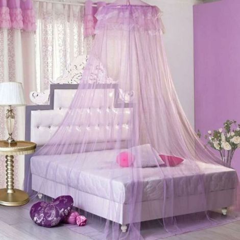 Moustiquaire lit – Dentelle romantique polyester – Pour chambre, camping – 2m Violet (1/5)