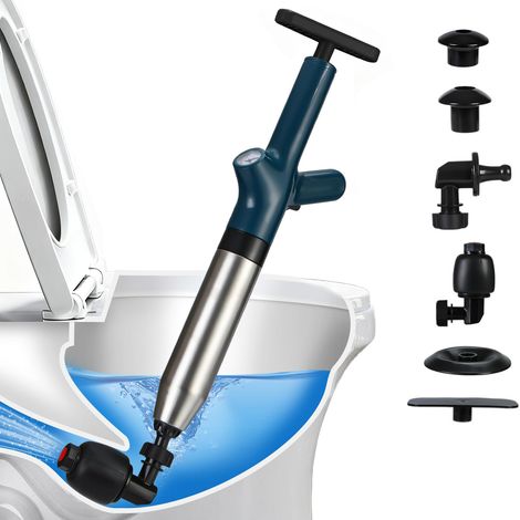 Déboucheur WC à Pompe, Debouchage de Toilettes à Air Comprimé avec Manomètre et 4 Embouts, Déboucheur Haute Pression Toilet Pump pour Toilette, Évier, Baignoire (Vert) (1/5)