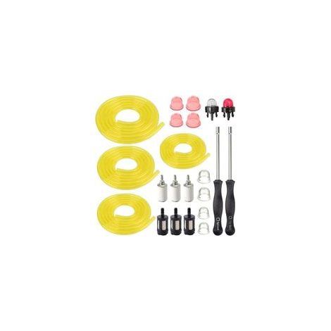 AC04122 Kraftstoffschlauch, 4 Größen x 1,2 m, Kraftstofffilter-Primerpumpe für Kettensäge, Trimmer, Laubbläser, 2-Takt-Kleinmotoren mit Vergaser-Einstellwerkzeug (1/5)