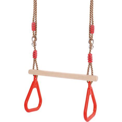 Trapèze en Bois , Balançoire en bois trapèze avec anneaux de gymnastique Aire de jeux pour enfants Jeu de toboggans Jardin extérieur intérieur (1/4)
