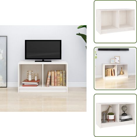TV-Schrank Weiß 70x33x42 cm Massivholz Kiefer - TV-Schrank - Fernsehtisch - Holzregal - Massivholzmöbel - Weißer TV-Stand