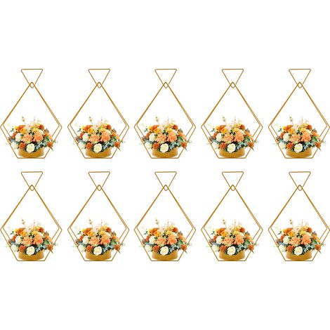 10 Pièces Paniers de Fleurs Suspendus en Métal pour Centre de Table de Mariage, Vases géométrique pour la Décoration de Fete, Anniversaire, Ceremonie, Reception (Doré) (1/5)