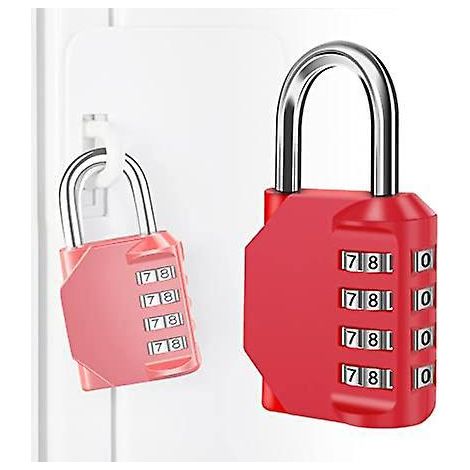 cadenas Combinaison Mcanique (rouge), Cadenas Combinaison 4 Chiffres En Alliage De Zinc Robuste, 1 Paquet De Cadenas Pour Salle De Sport, Cole, (1/5)