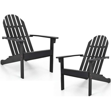 Lot de 2 fauteuils Adirondack de jardin noirs en bois d'acacia avec dossier incliné et assise profonde, pour terrasse (1/5)