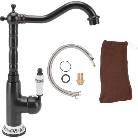 Robinet De Cuisine Antique Or Tout Cuivre Européen Antique Chaud Froid Mixte 360 ° Rotatif Cuisine Salle De Bains Lavabo Robinet Noir