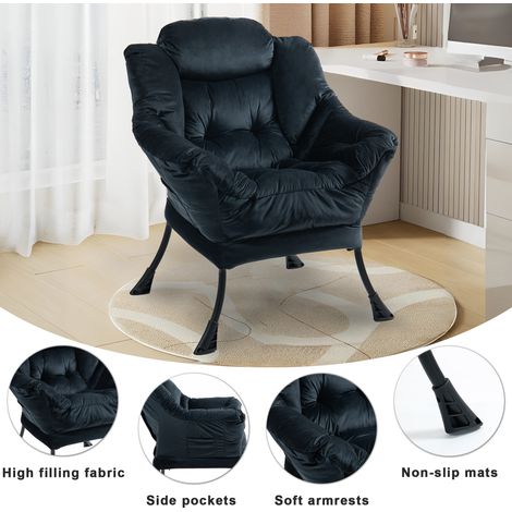 Fauteuil inclinable relaxant, cadre en métal avec poche de rangement latérale, design épuré, assise douillette idéale pour chambre, séjour ou balcon