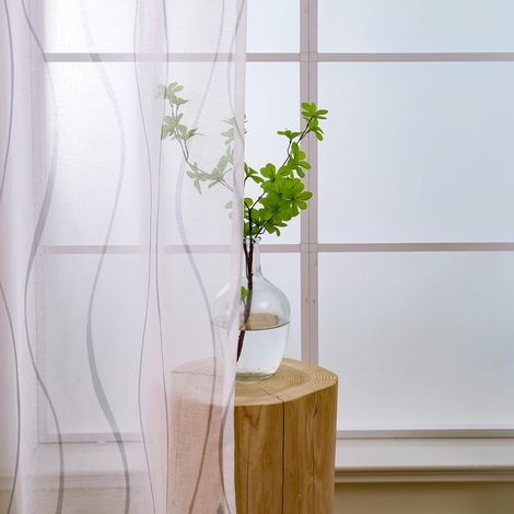 Rideaux Gris et Blancs pour Le Salon Rideaux et Voilages à Plis Crayon Gris Clair à Motifs de Vagues pour la Cuisine de la Chambre à Coucher 175 Cm de Courte Fenêtre Transparente (1/5)