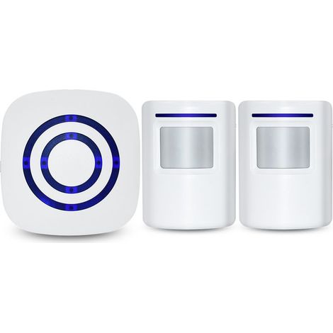 Détecteur de Mouvement Alarme blanc, Sirène Détecteurs de Mouvement Infrarouge-Sensor Alarme sans Fil Set Détecteur de Mouvement Deux pour un (norme européenne) (1/5)