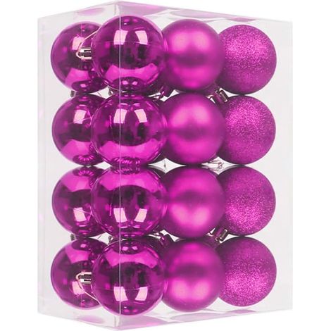 Lot de 24 boules de Noël incassables avec boucle de suspension - 3 cm - Rouge rosé (1/5)
