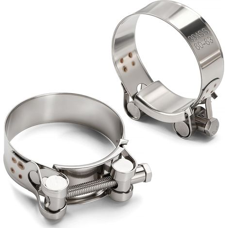 2 Pièces 60-63 mm Colliers de Serrage à Boulon en T en Acier Inoxydable 304, Collier de Serrage à Boulon Articulé, pour Tuyau D'eau (1/5)