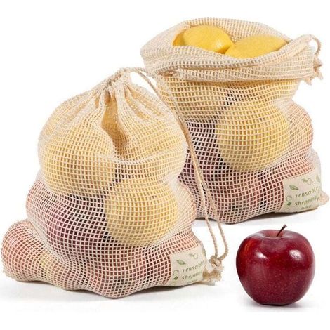 Sac a Fruits et Legumes Réutilisable - Sacs Reutilisables - Sac Filet - Sachet Legume Reutilisable Lin - Sac en Coton Courses - Sac à Vrac Coton Bio Set de 6 ( Large, Medium,Petit), (1/5)
