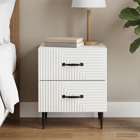 Table de chevet 2 tiroirs blanc brillant en bois d’ingénierie 43 x 34,5 x 47,5 cm, 11.66kg - PANGIVO (1/5)