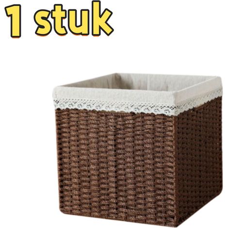 1 pièce panier de rangement fait main en rotin imitation avec doublure tressé avec paille étagère bibliothèque boîte de rangement adapté pour rangement maison salon chambre à coucher 29 sur 29 sur 29 (1/5)
