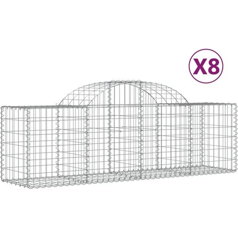 Set 8 cestini per gabbioni recinzione a gabbia muro di contenimento ad arco 200 x 50 x 60/80 cm ferro zincato Argento 020041185