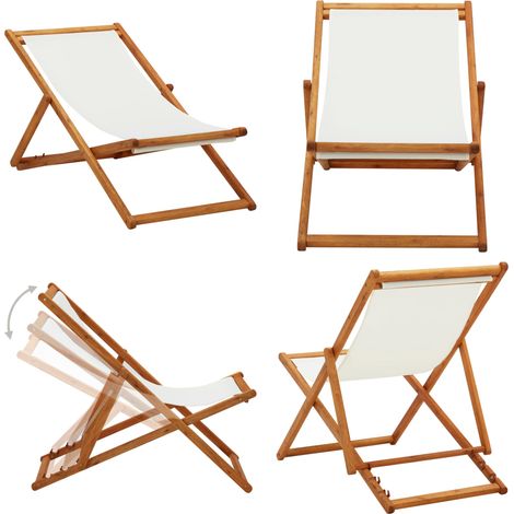 Strandstuhl Klappbar Eukalyptusholz und Stoff Cremeweiß - Campingstuhl - Strandstuhl - Gartenstuhl - Holzstuhl - Klappstuhl - Home & Living (1/5)