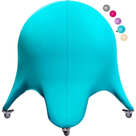 Ballon d'assise avec housse et roulettes pour meubles, ballon de bureau, chaise de bureau ergonomique (bleu arctique, hauteur d'assise : 60 à 65 cm) (1/5)