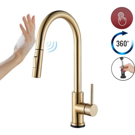 Küchenarmatur Sensor ausziehbar gebürstetes Gold (1/5)