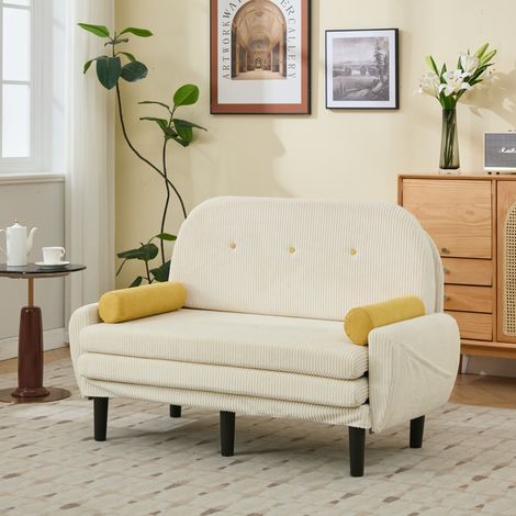Loveseat en velours côtelé ivoire pour le salon, utilisable comme lit de repos et fauteuil relax avec rangement. (1/5)