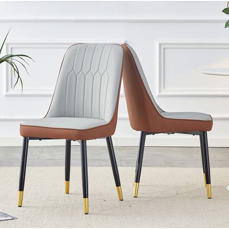 Chaise de salle a manger en PU et metal noir, bicolore, stable et facile a nettoyer,43×41.5×89cm (1/5)
