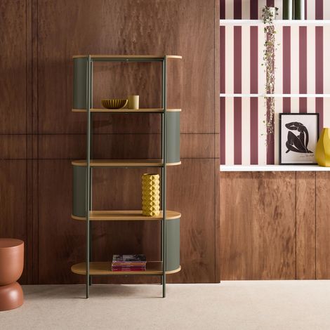 Etagère bibliothèque métal courbé et décor bois 5 niveaux vert - Molto