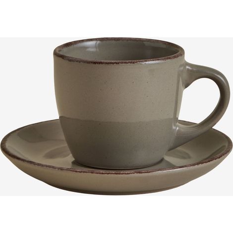 SKLUM 2er-Pack Ronilena Kaffeetassen mit Untertassen aus Steinzeug, 9 cl Zedernholzbraun - Braun                                  