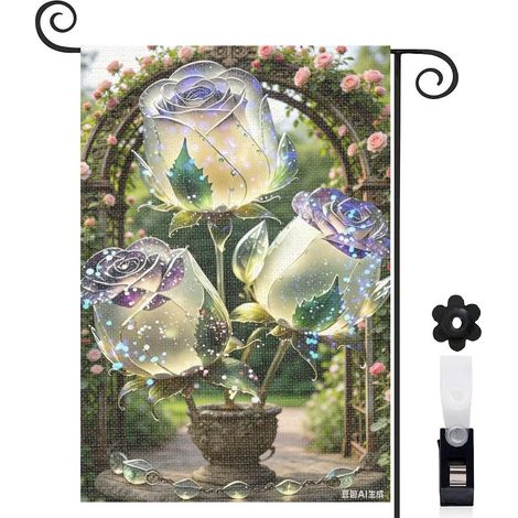 Bannière de cour fauteuil suspendu et roses magiques 30 x 45 cm décoration maison de campagne (1/5)