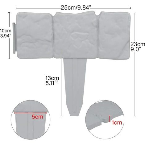 10 Pcs Clôture Bordure Gris Palissade Clôture Effet Pierre PelouseBordure pour Jardin Pelouse (1/3)